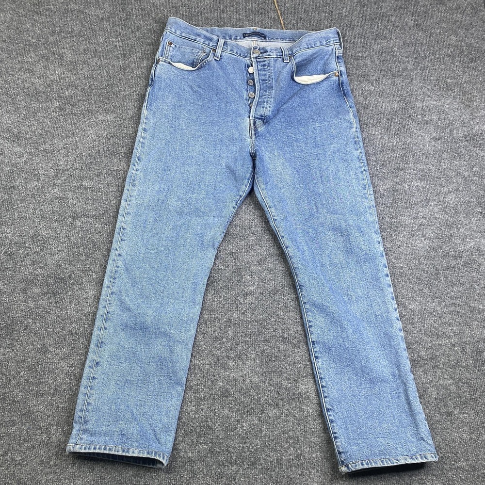 Levis 501 Crop Jeans Womens 32x28 High Rise Blue Selvedge Made & Crafted